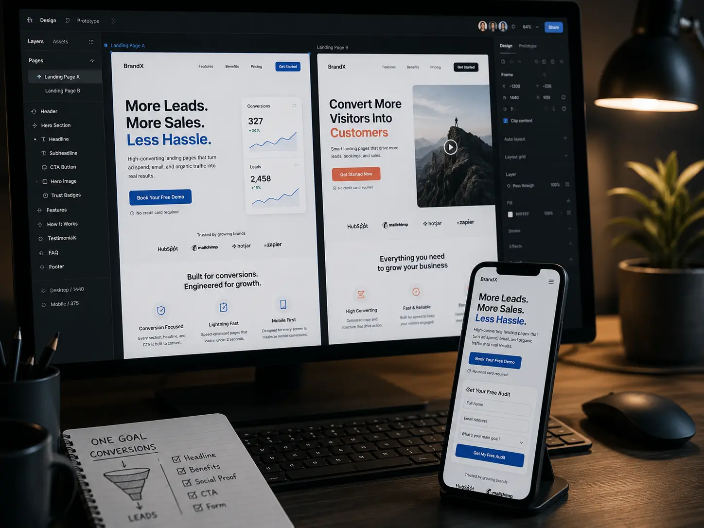 Designer working on a landing page layout