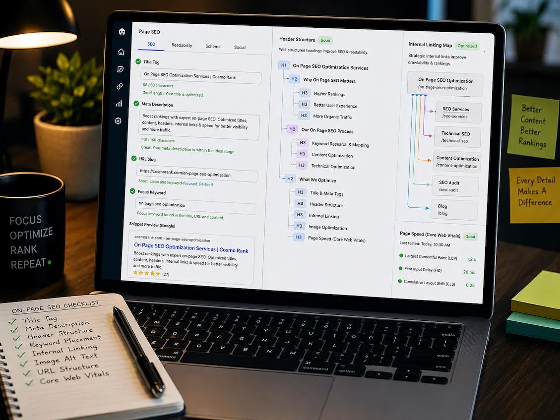 Developer fixing technical on-page SEO elements on a computer