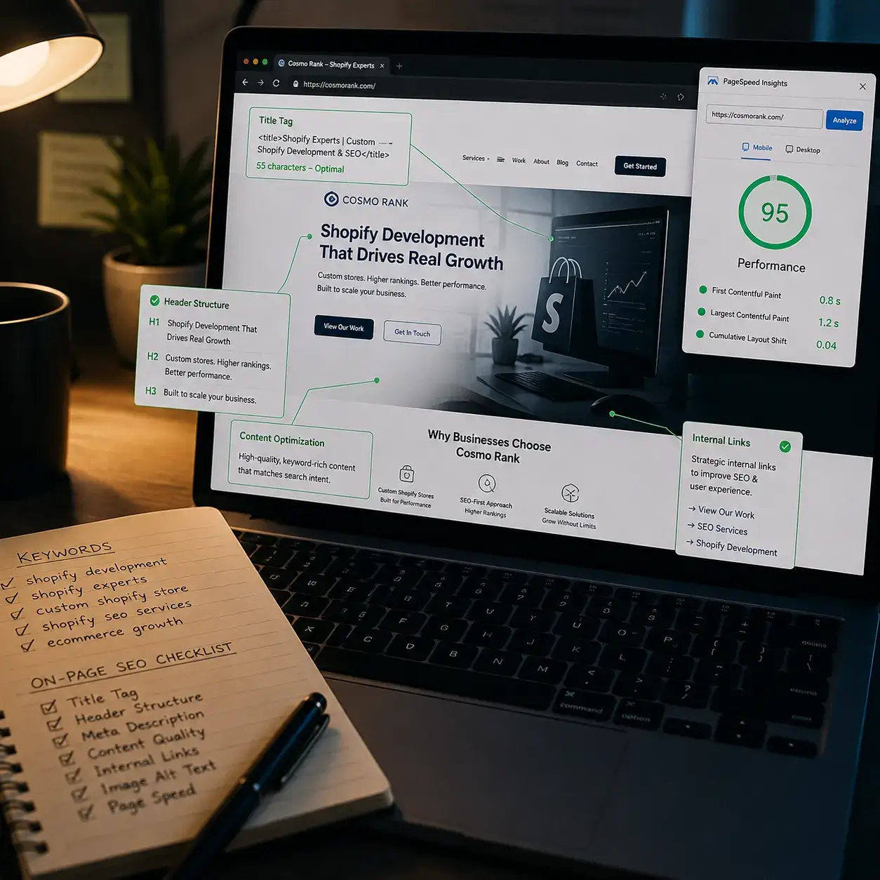 Magnifying glass over a laptop representing keyword research
