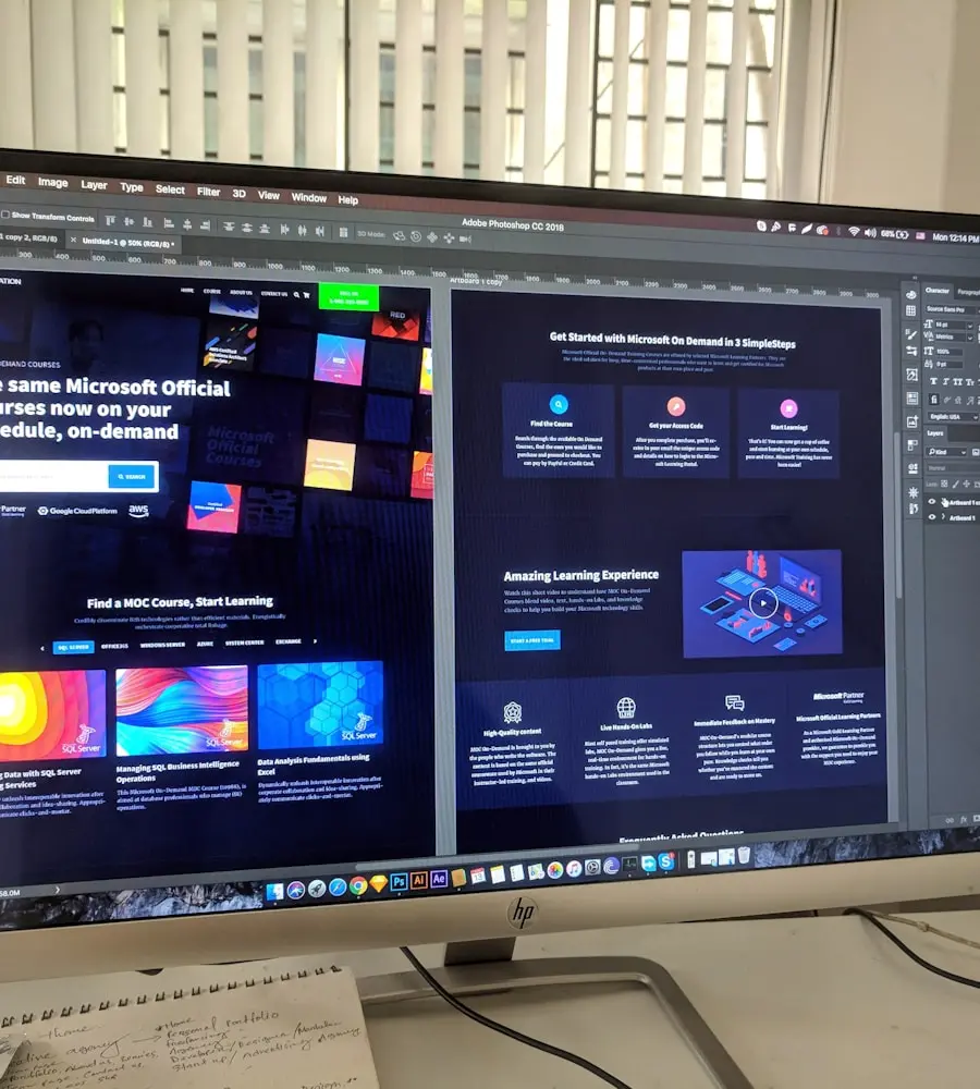 Landing page design mockup on laptop and tablet screens